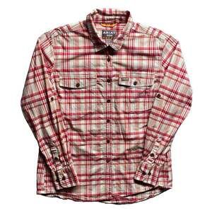 Ariat Rebar Women Medium M Red Plaid DuraStretch Work Shirt Long Roll Tab Sleeve